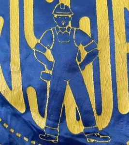 Vintage UNITED STEEL WORKERS BLUE Satin Bomber Jacket quilted MickeyD 70s Med - Picture 1 of 10