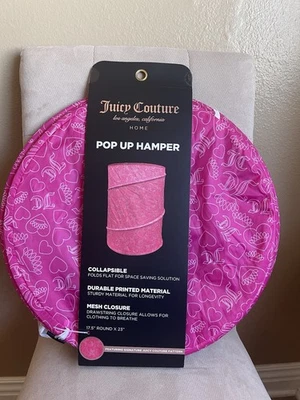 JUICY COUTURE Pop Up Hamper Pink JC Logo Print Collapsable Laundry Basket NWT - Image 1 of 4