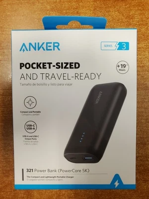 Anker 5000mAh Pocket Size 321 Power Bank PowerCore 5K USB A & C (1046) F6B - Image 1 of 4