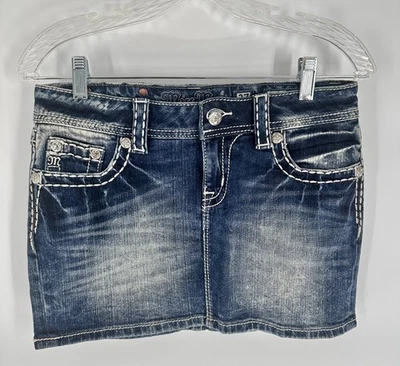 Minifalda Miss Me para mujer 27 azul elástica denim embellecida bolsillo Foto 1 de 4
