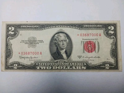 1953 C Red Seal $2.00 Dollar Star Note United States Note  - Very Nice Condition - Image 1 of 4