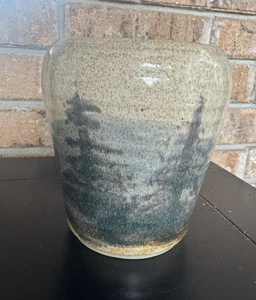 Vintage Studio Artist Pottery | Rustic Landscape Trees | Ceramic Vase Planter - Picture 1 of 8