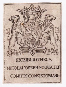 Exlibris Nicolas-Joseph Foucault bibliophile Caen blason bookplate gravure 18e - Picture 1 of 1