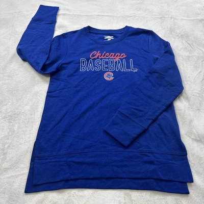Sudadera de béisbol Chicago Cubs para mujer grande azul pulóver cuello redondo suave NUEVA Foto 1 de 4