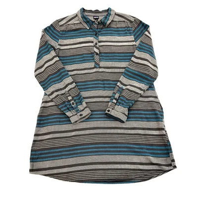 Patagonia Heywood Pinyon Flannel Dress Size M Gray & Green Striped with Pockets - Image 1 of 4