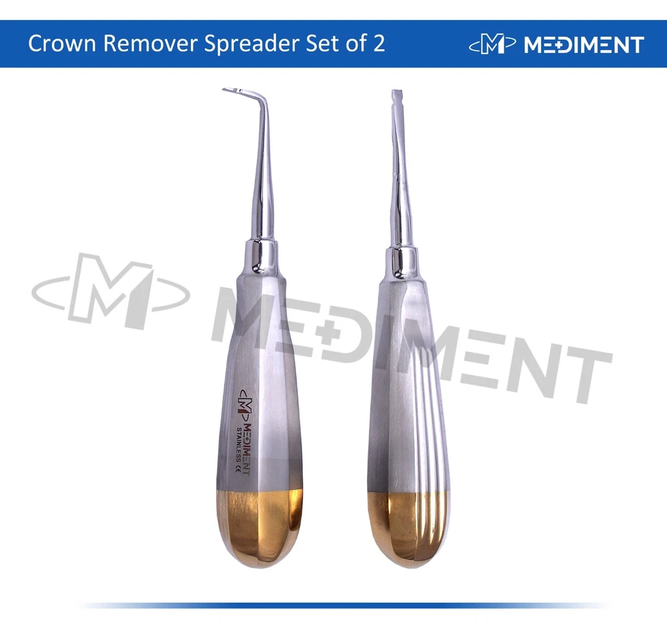 MEDIMENT 2 German Stainless Crown Remover / Spreaders Straight + Curved Dental Instrument