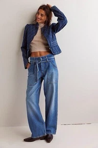 New Free People We The Free Blue Jay Belted Boyfriend Jeans 30 Womens - Picture 1 of 5