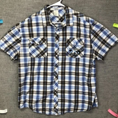 Camisa Walt Disney World Western Para Hombres XL Azul a Cuadros Surf Tours Parques Disney A Presión Foto 1 de 4