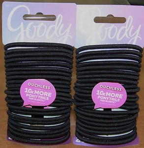 GOODY OUCHLESS PONYTAIL HAIR ELASTIC NO METAL 48 PCS. Black - Picture 1 of 1