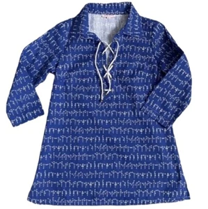 Kayce Hughes Nautical Boating Print Lace Up Popover Cotton Blouse Blue Size 2 - Picture 1 of 7