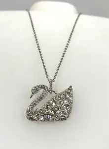 Authentic Swarovski Swan Large Pendant Necklace w/ White Pave & Bezel Crystals - Picture 1 of 7