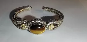 Barbara Bixby 18k & 925 Sterling Silver Tigers Eye Hinged Open Cuff...((Z46)) - Picture 1 of 6