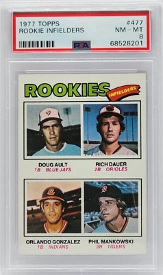 1977 Topps #477 Rookie Infielders Card, Ault/Dauer/Gonzalez/Mankowski - PSA 8 - Image 1 of 2