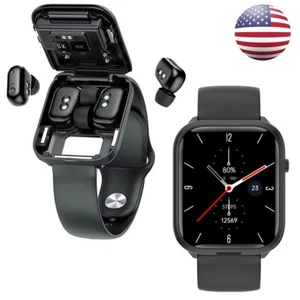 Smart Watch with Earbuds Sports Fitness Bracelet Bluetooth Headphones Music US - Picture 1 of 24
