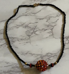 Vintage Orange Rhinestone Prong Set Seed Beaded 15" Necklace R-16 - Picture 1 of 5