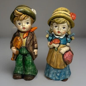 "Estatuillas molde Zavori de 10,5"" niño con niña violín con cesta pintada a mano *Detalle C" - Imagen 1 de 11