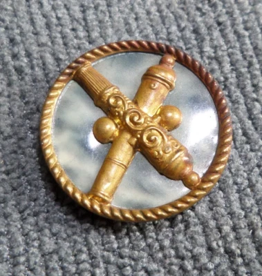 Vintage Antique Metal & Celluloid Picture Button CANNONS & BALLS Pad Back - Image 1 of 4