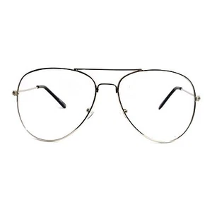 Años 60 Retro Aviator Metal Unisex Marco Moderno Lentes Transparentes Gafas PLATEADAS NUEVAS - Imagen 1 de 4