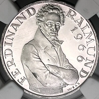 AUSTRIA. 1966, 25 Schilling, Silver - NGC PF66 - Ferdinand Raimund 🌈 Toned - Image 1 of 4