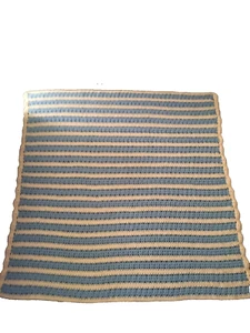 Handmade Vintage Afghan-Blanket Throw**Sky Blue & White **60X62* Scalloped Edge - Picture 1 of 4