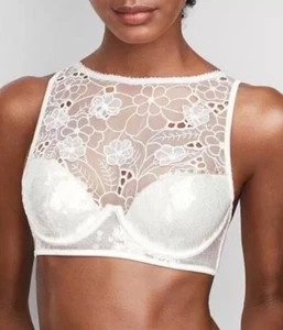 34DDD Victoria’s Secret white bridal sequin high neck embroidered bra Corset 3D - Picture 1 of 8
