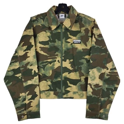 ADIDAS 夹克女式绿色迷彩短全拉链运动休闲户外 M 码 — 第 1/4 张图片