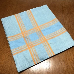 Yves Delorme Tablecloth 100% Linen Blue Orange Woven Plaid Border 67 x 69 Square - Picture 1 of 5