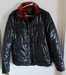 Cappotto uomo Seven Souls nero trapuntato puff con fodera in flanella rossa taglia media - Foto 1 di 10
