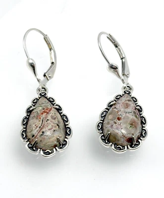 AMERICAN WEST Sterling Silver Pear Lever Back Earrings - Leopard Jasper - NWT - Image 1 of 4