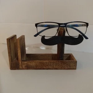 Spectacle Holder & Letter Stand Wooden Eye Glasses DisplayBlack Moustache Gift - Picture 1 of 4