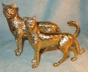 DIFÍCIL DE ENCONTRAR ANTIGUO JUEGO DE LATÓN GUEPARDO 8-1/2" MADRE GATO Y 5-1/2" GATITO CACHORRO FIGURA - Imagen 1 de 12