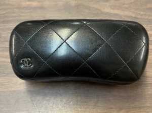 Coco Chanel Medium Black Eyeglasses Hard Quilted Leather Case AL-3 - Picture 1 of 4