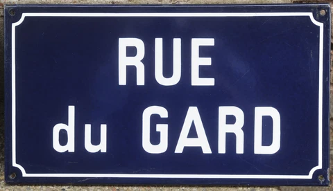 Old vintage French enamel street sign road plaque plate name rue du Gard county Cover