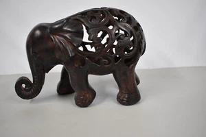Wooden Carved Ornate Vintage Elephant Mahogany 9" long x 6" tall x 4.5" deep - Picture 1 of 3