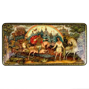 Russische Bogatyr Lack Schatulle Andenken Schmuckschatulle Schmuckschatulle 7x3,5 Paleh - Bild 1 von 2
