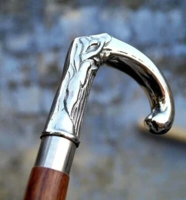 Bastón bastón con mango de cabeza de latón antiguo estilo vintage para hombre y mujer, Foto 1 de 4