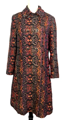Vintage Jacquard Tapestry Coat Black Floral Rainbow 60s 70s MCM Jacket Lined - Image 1 of 4