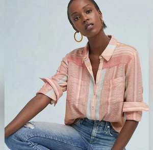 Anthropologie Maeve Calipatria Oversized Striped Button Up Top Size 4 Boho Wool - Picture 1 of 8