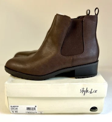 Botas de tornozelo femininas Style & Co. marrom glady couro sintético / tamanho 9 - Imagem 1 de 4