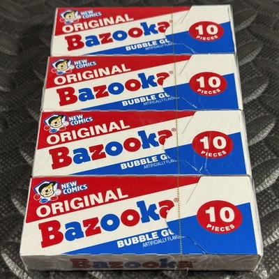 4-PACK LOT BOX BAZOOKA ORIGINAL FLAVOR BUBBLE GUM 10 PIECES PER PACK = 40 +COMIC - Image 1 of 2