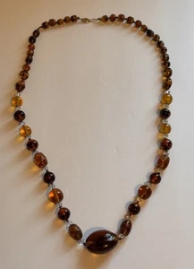 VTG Art Deco Czech Faceted  Faux Amber Glass Graduated Bead Necklace 30” - Picture 1 of 17