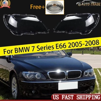 Pair For BMW 7 Series E66 2005-2008 Headlight Cover Clear Lens Shell Left+Right Foto 1 de 4