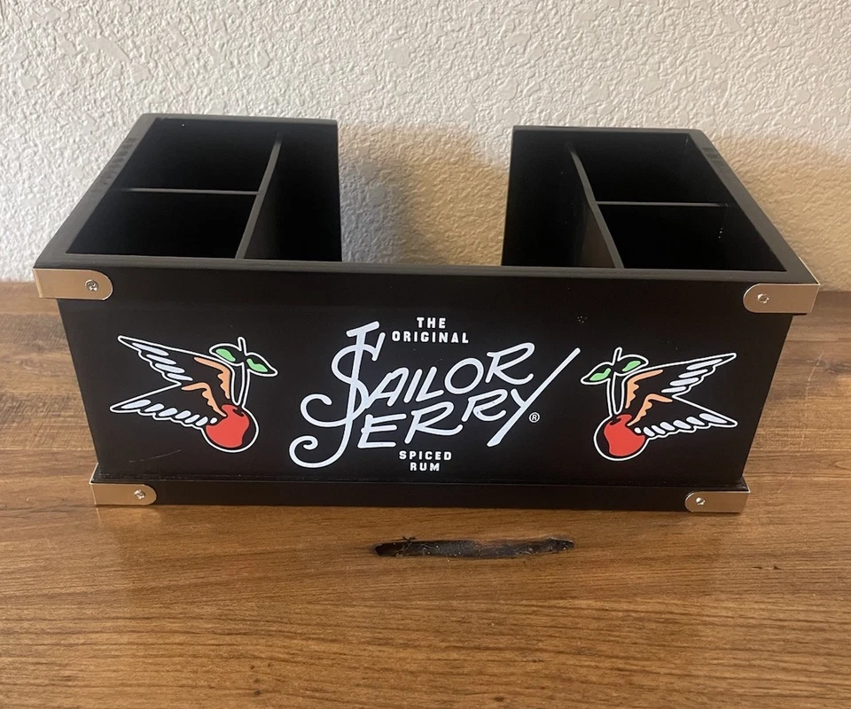 Carrito de servilletas Sailor Jerry Spiced Ron Bar, soporte para pajitas negro NUEVO Foto 1 de 1
