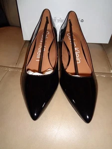 Calvin Klein Black Patent Leather Pointed toe Kitten heel pumps Size 11 M shoes - Picture 1 of 8