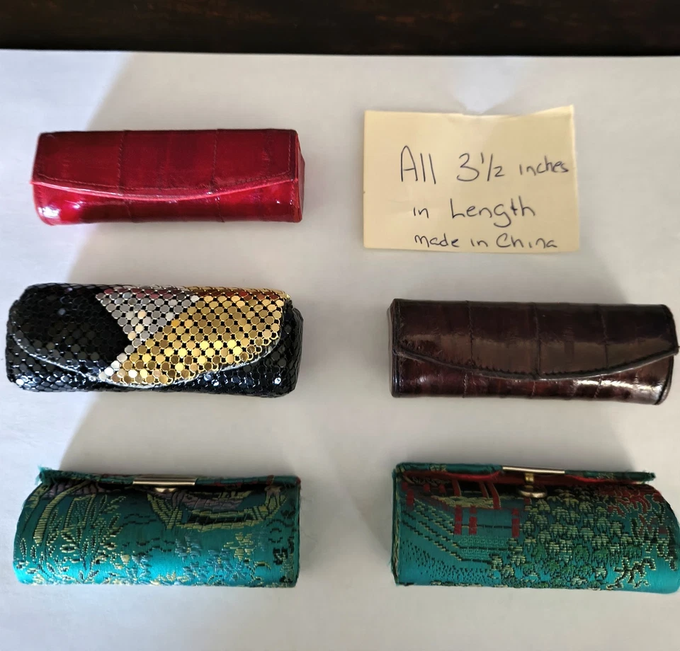 Vintage Lipstick Holder Lot 6 Mirror Cases 3.5 Inch Mixed Pattern - Image 1 of 4