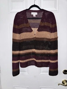 Jones New York Hand Knit 100% Linen open knit V Neck Cardigan Size XL - Picture 1 of 12