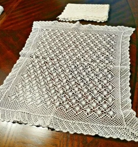 WOHNDEKO SET 2-tlg. ELFENBEIN HÄKELDECKCHEN PLATZ ~ MATTE TISCHLÄUFER QUADRATISCH  - Bild 1 von 6