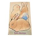 Vintage Easter Post Card 1921 Rabbits Egg Chick Raised Embossed