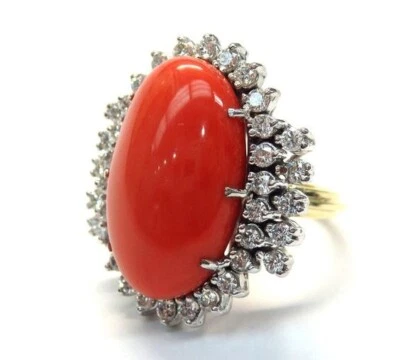 Anillo de compromiso naranja coral simulado 8,40 quilates corte ovalado plata de ley 925 Foto 1 de 4
