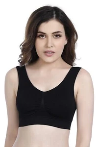 PLUMBURY Women's Nylon Spandex Padded Sports Bra, Black (Size XL) - Picture 1 of 4